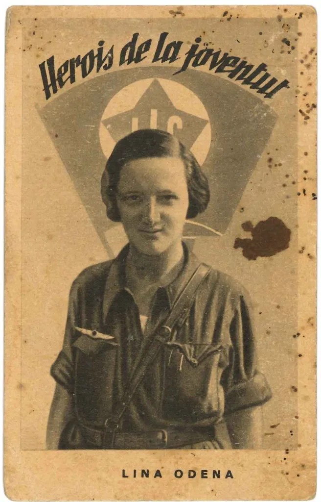 Front of card with a picture of Lina Odena. Lluís Serra Sancho Collection.